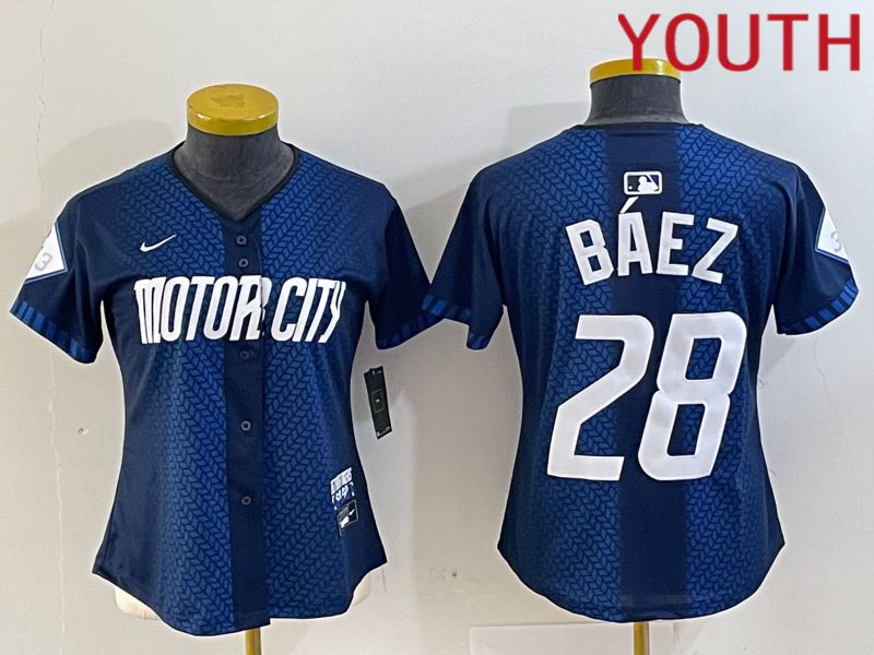 Youth Detroit Tigers #28 Baez Blue City Edition Nike 2024 MLB Jersey style 1->youth mlb jersey->Youth Jersey
